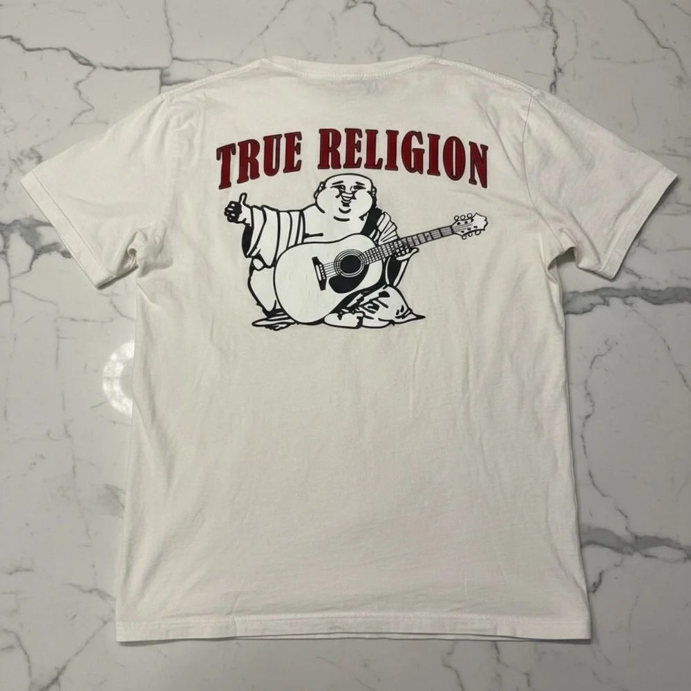True Religion Cream Tee with Red Emblem